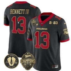 Stetson Bennett Jersey #13 Georgia Bulldogs Football 2023 Champions and Vince Dooley Patch Gold Trim All Stitched