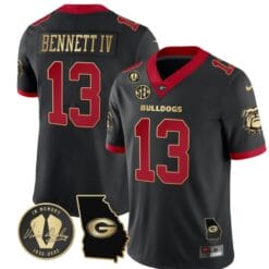 Stetson Bennett Jersey #13 Georgia Bulldogs Football Vince Dooley Patch Georgia Map Gold Trim All Stitched