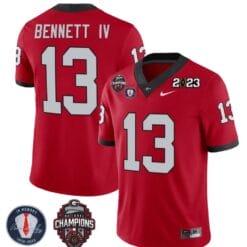 Stetson Bennett Jersey #13 Georgia Bulldogs Football 2023 Champions and Vince Dooley Patch Red All Stitched