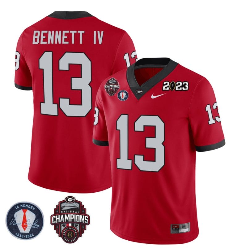 Stetson Bennett Jersey #13 Georgia Bulldogs Football 2023 Champions and Vince Dooley Patch Red All Stitched