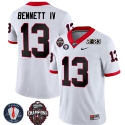 Stetson Bennett Jersey #13 Georgia Bulldogs Football 2023 Champions and Vince Dooley Patch White All Stitched