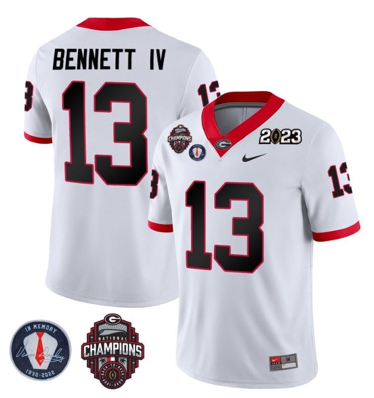 Stetson Bennett Jersey #13 Georgia Bulldogs Football 2023 Champions and Vince Dooley Patch White All Stitched