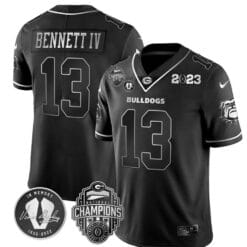 Stetson Bennett Jersey #13 Georgia Bulldogs Football 2023 Champions and Vince Dooley Patch Black Silver All Stitched