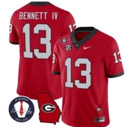 Stetson Bennett Jersey #13 Georgia Bulldogs Football Vince Dooley Patch Georgia Map Red All Stitched