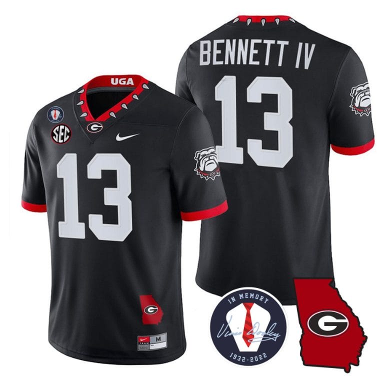 Stetson Bennett Jersey #13 Georgia Bulldogs Football Vince Dooley Patch Georgia Map Black All Stitched