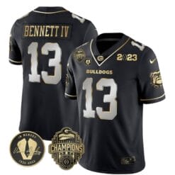 Stetson Bennett Jersey #13 Georgia Bulldogs Football 2023 Champions and Vince Dooley Patch Black Limited All Stitched