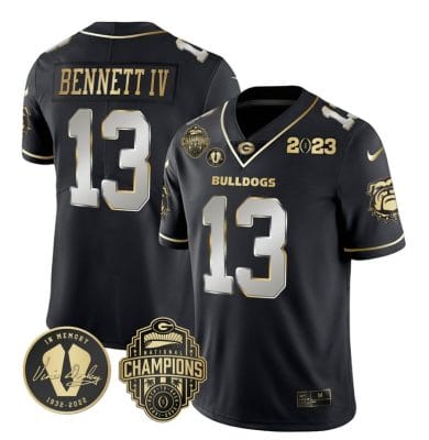 Stetson Bennett Jersey #13 Georgia Bulldogs Football 2023 Champions and Vince Dooley Patch Black Limited All Stitched