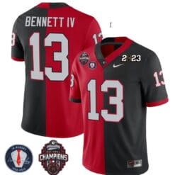Stetson Bennett Jersey #13 Georgia Bulldogs Football 2023 Champions and Vince Dooley Patch Split Red Black All Stitched