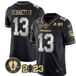 Stetson Bennett Jersey #13 Georgia Bulldogs Football 2023 and Vince Dooley Patch Black Limited All Stitched