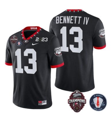 Stetson Bennett Jersey #13 Georgia Bulldogs Football 2023 Champions and Vince Dooley Patch Black All Stitched
