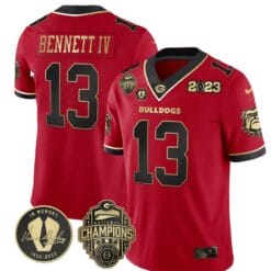 Stetson Bennett Jersey #13 Georgia Bulldogs Football 2023 Champions and Vince Dooley Patch Black Red All Stitched
