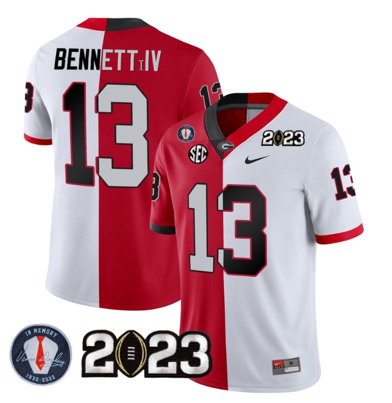 Stetson Bennett Jersey #13 Georgia Bulldogs Football Split Red White All Stitched