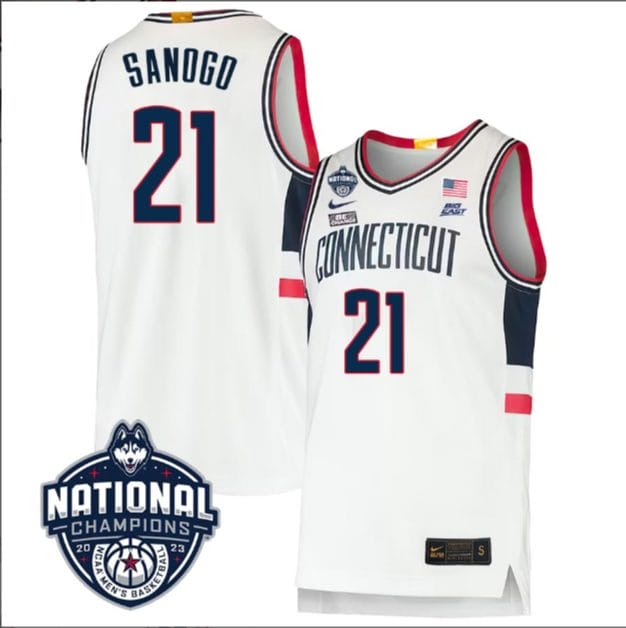 Adama Sanogo Jersey #21 UConn Huskies 2023 National Champions College Basketball White