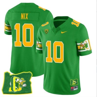 Bo Nix Jersey #10 Oregon Ducks ‘Mighty Oregon’ Throwback Football Oregon State Green