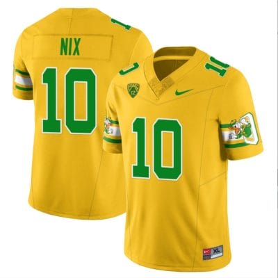 Bo Nix Jersey #10 Oregon Ducks ‘Mighty Oregon’ Throwback Football Uniforms Yellow