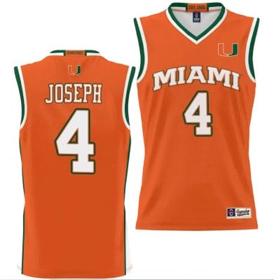 Bensley Joseph Jersey #4 Miami Hurricanes NIL College Basketball Lightweight Orange