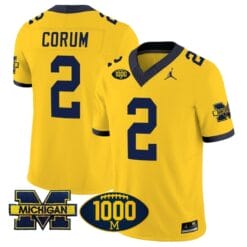Blake Corum Jersey #2 Michigan Wolverines 1000 Wins Patch Vapor Limited Football Maize