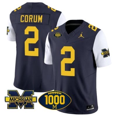 Blake Corum Jersey #2 Michigan Wolverines 1000 Wins Patch Vapor Limited Football White Sleeves