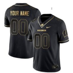Custom Wisconsin Badgers Jersey Name and Number NCAA College Football Black Gold