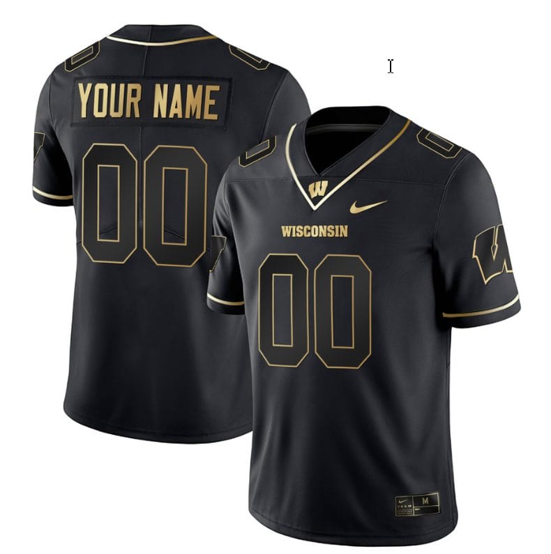 Custom Wisconsin Badgers Jersey Name and Number NCAA College Football Black Gold