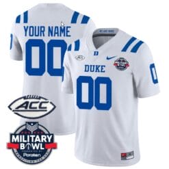 Custom Duke Blue Devils Jersey Name and Number Football Limited White Military Bowl