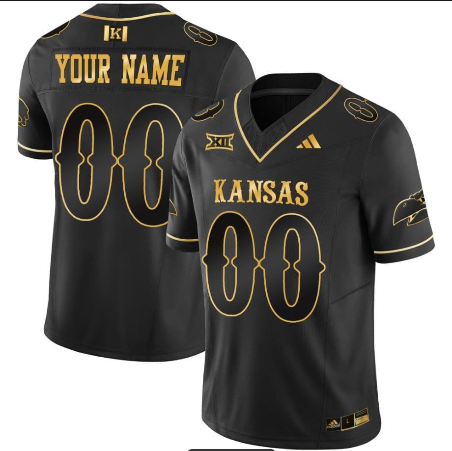 Custom Kansas Jayhawks Jersey Blackhawk Name and Number Vapor Limited Football Stitched Black Gold