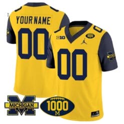 Custom Michigan Wolverines Jersey Name and Number 1000 Wins Patch Vapor Limited Football Navy Sleeves