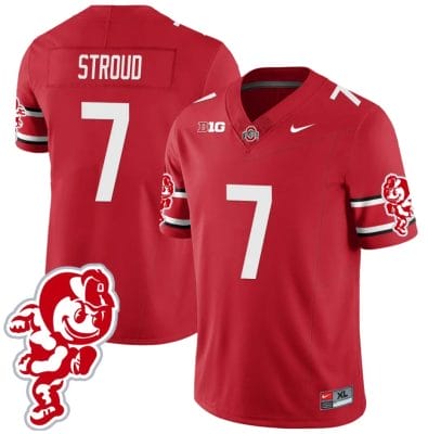 CJ Stroud Jersey #7 Ohio State Buckeyes Football 2023 Stitched Brutus Buckeye Patch Scarlet