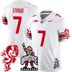 CJ Stroud Jersey #7 Ohio State Buckeyes Football Stitched Brutus Buckeye Patch White