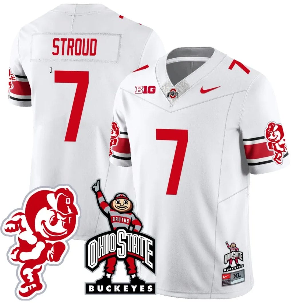 CJ Stroud Jersey #7 Ohio State Buckeyes Football Stitched Brutus Buckeye Patch White