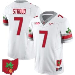 CJ Stroud Jersey #7 Ohio State Buckeyes Football Stitched Ohio Map Patch White Style 2