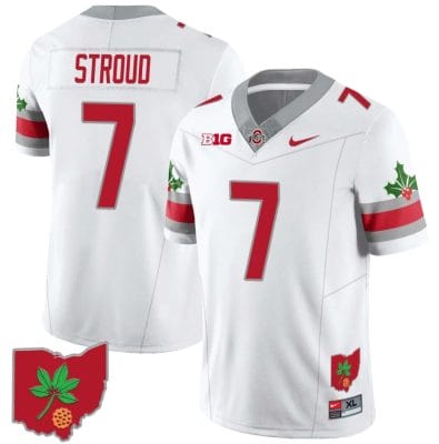 CJ Stroud Jersey #7 Ohio State Buckeyes Football Stitched Ohio Map Patch White Style 2