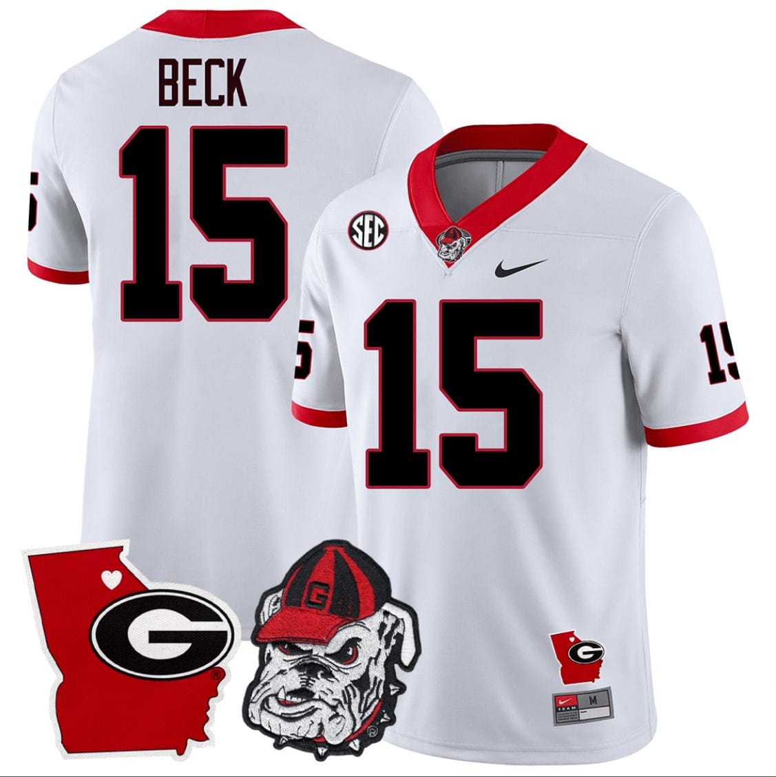 Carson Beck Jersey #15 Georgia Bulldogs Georgia State Map College Football Stitched White