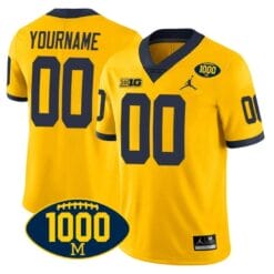Custom Michigan Wolverines Jersey Name and Number 1000 Wins Patch Football Yellow