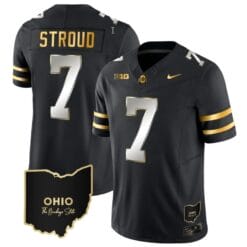 CJ Stroud Jersey #7 Ohio State Buckeyes College Football Stitched Vapor Limited Gold Ohio Patch Black Limited