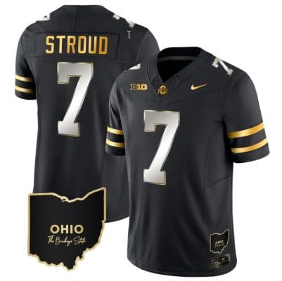 CJ Stroud Jersey #7 Ohio State Buckeyes College Football Stitched Vapor Limited Gold Ohio Patch Black Limited