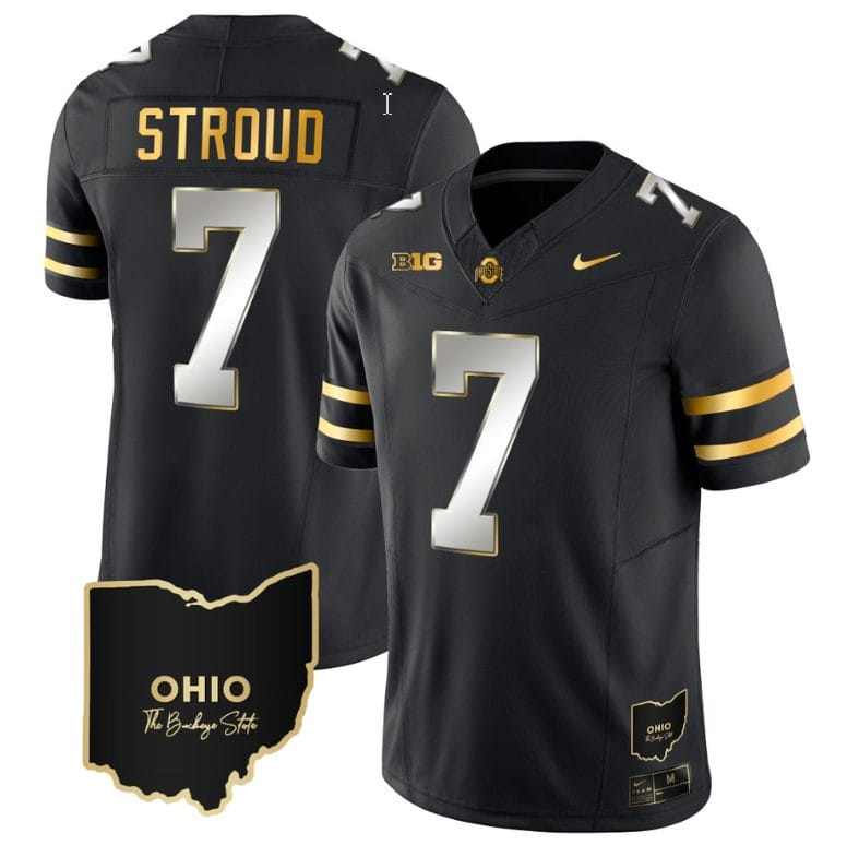 CJ Stroud Jersey #7 Ohio State Buckeyes College Football Stitched Vapor Limited Gold Ohio Patch Black Limited
