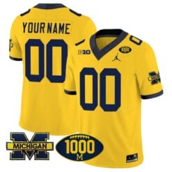 Custom Michigan Wolverines Jersey Name and Number 1000 Wins Patch Vapor Limited Football Maize