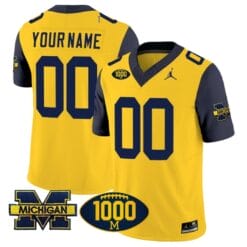 Custom Michigan Wolverines Jersey Name and Number 1000 Wins Patch Vapor College Football Navy Sleeves