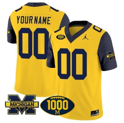 Custom Michigan Wolverines Jersey Name and Number 1000 Wins Patch Vapor College Football Navy Sleeves