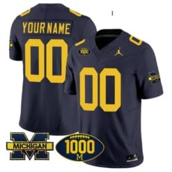 Custom Michigan Wolverines Jersey Name and Number 1000 Wins Patch Vapor College Football Navy