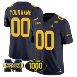 Custom Michigan Wolverines Jersey Name and Number 1000 Wins Patch Vapor Limited Football Navy
