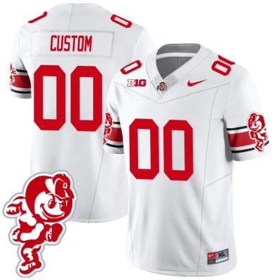 Custom Ohio State Jersey Name and Number Football Stitched Brutus Buckeye Patch Style 1 White