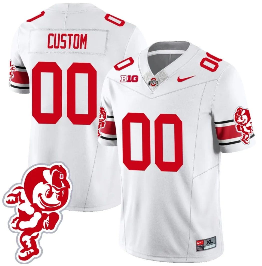 Custom Ohio State Jersey Name and Number Football Stitched Brutus Buckeye Patch Style 1 White