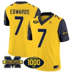 Donovan Edwards Jersey #7 Michigan Wolverines 1000 Wins Patch Vapor Limited Football Navy Sleeves