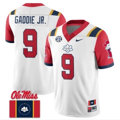 DeShawn Gaddie Jr Jersey #9 Ole Miss Rebels Football Flag Patch All Stitched White 2