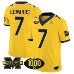 Donovan Edwards Jersey #7 Michigan Wolverines 1000 Wins Patch Vapor Limited Football Maize