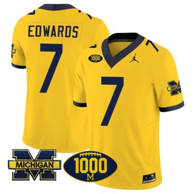 Donovan Edwards Jersey #7 Michigan Wolverines 1000 Wins Patch Vapor Limited Football Maize