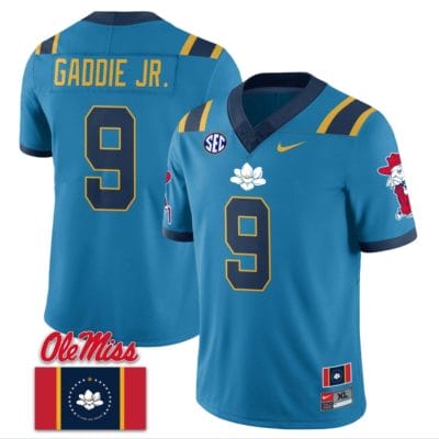 DeShawn Gaddie Jr Jersey #9 Ole Miss Rebels Football Flag Patch All Stitched Blue 1