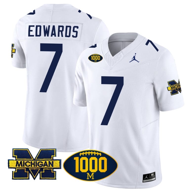 Donovan Edwards Jersey #7 Michigan Wolverines 1000 Wins Patch Vapor Limited Football White